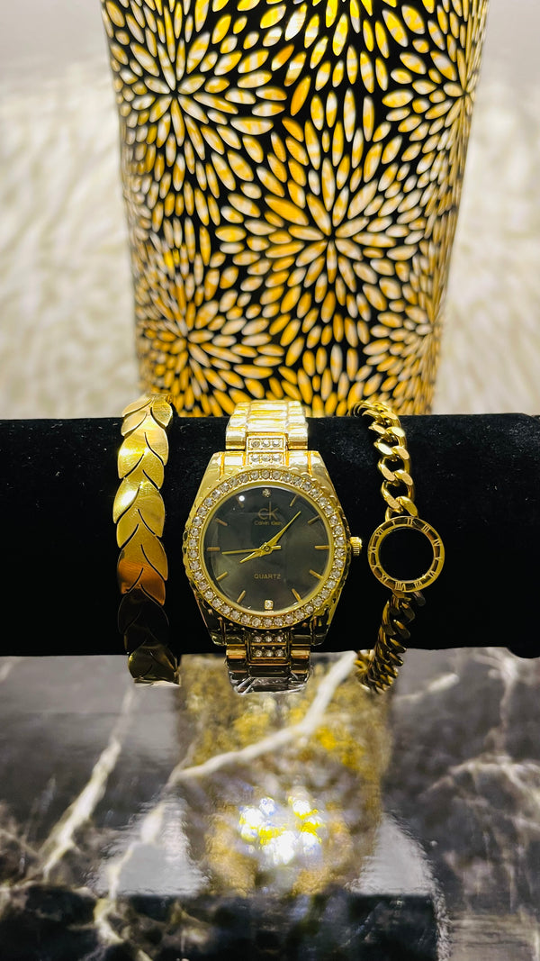 Golden Charm Watch & Bracelet Set