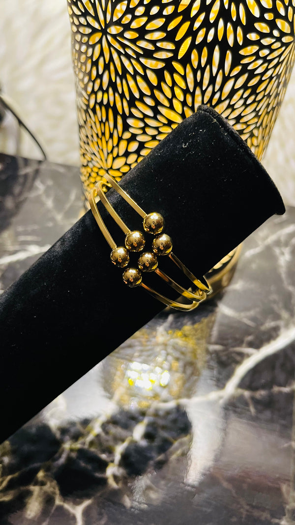 Triple Layer Gold Bead Cuff Bracelet