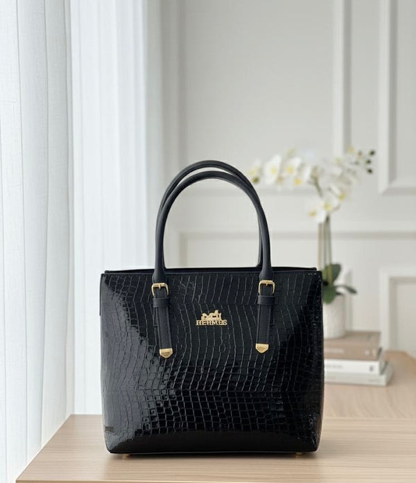 Classic Black Croc Tote