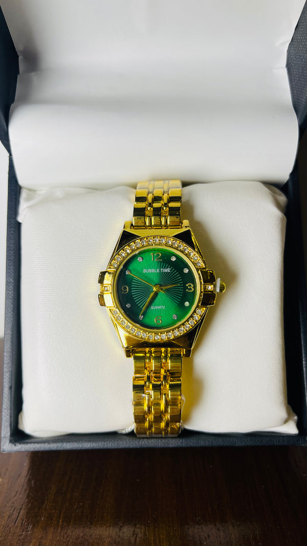 Bubble Time Emerald Gold Watch