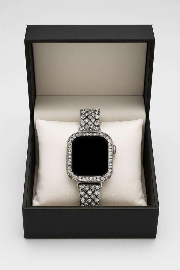 Luxury Crystal Smartwatch Bracelet – Silver Edition