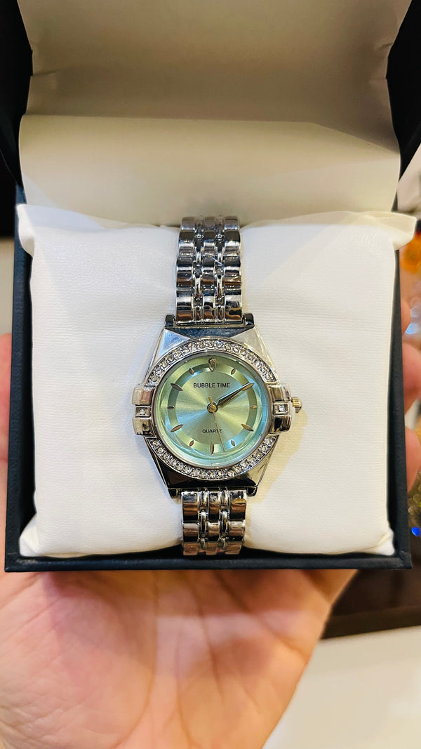Bubble Time Silver Aqua Watch