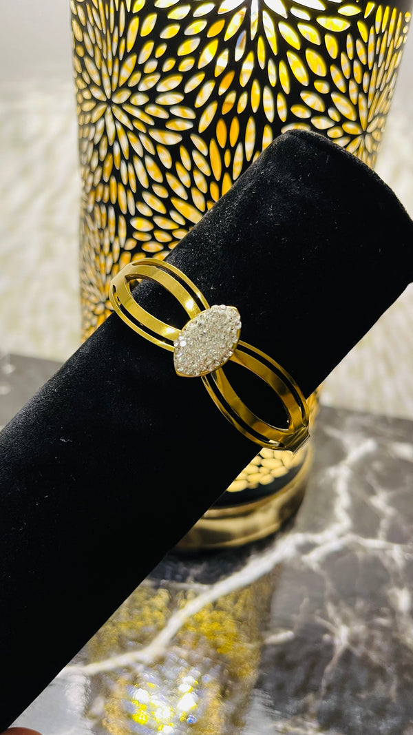 Stainless Steel Crystal Gold Cuff Bracelet