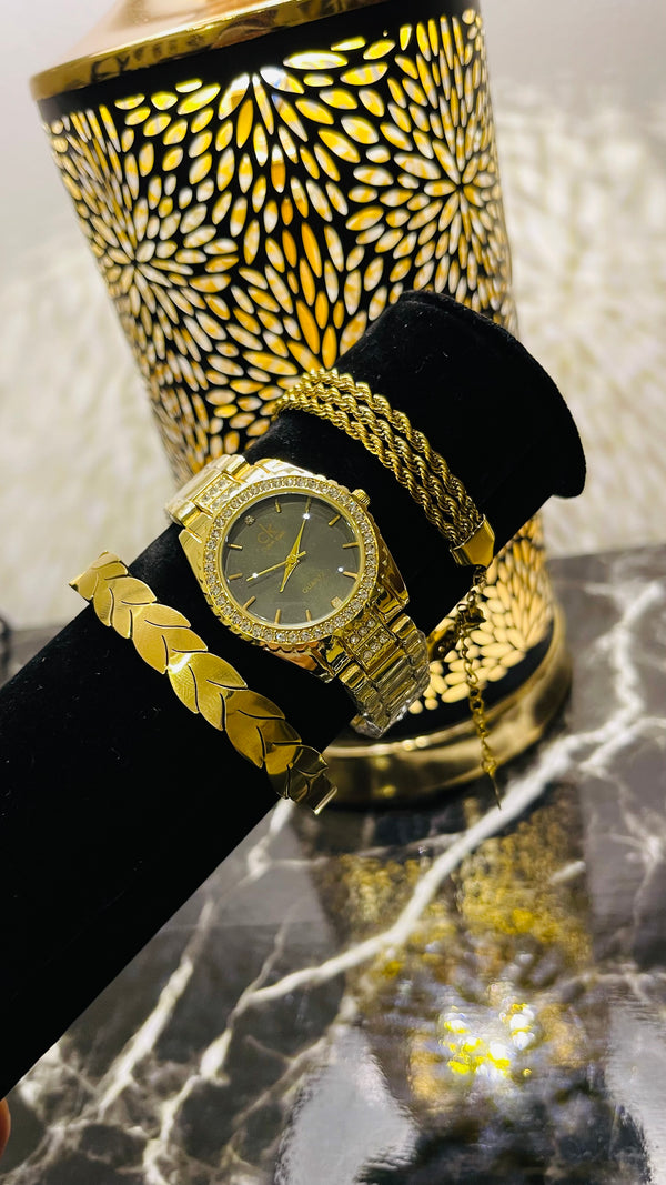 Golden Luxe Watch & Bracelet Set