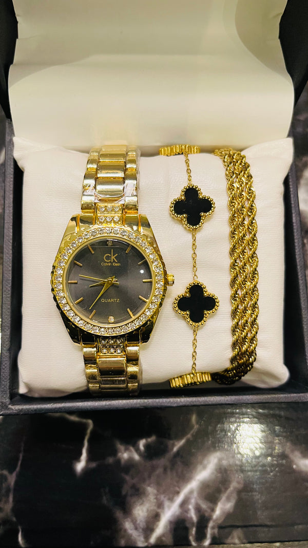 ✨ Luxury Gold-Tone Watch & Bracelet Set