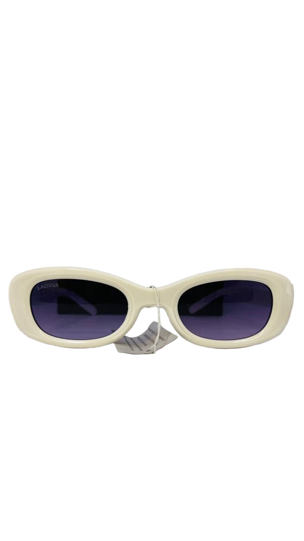 Retro Oval Sunglasses – Cream Frame with Purple Lenses Brand: LAOVVA