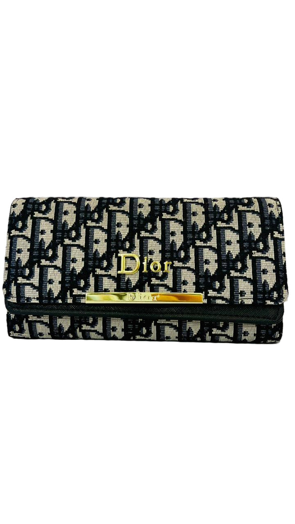 Original DIOR DR14 Trifold Double Sided Black Card Holder and Clutch for Women