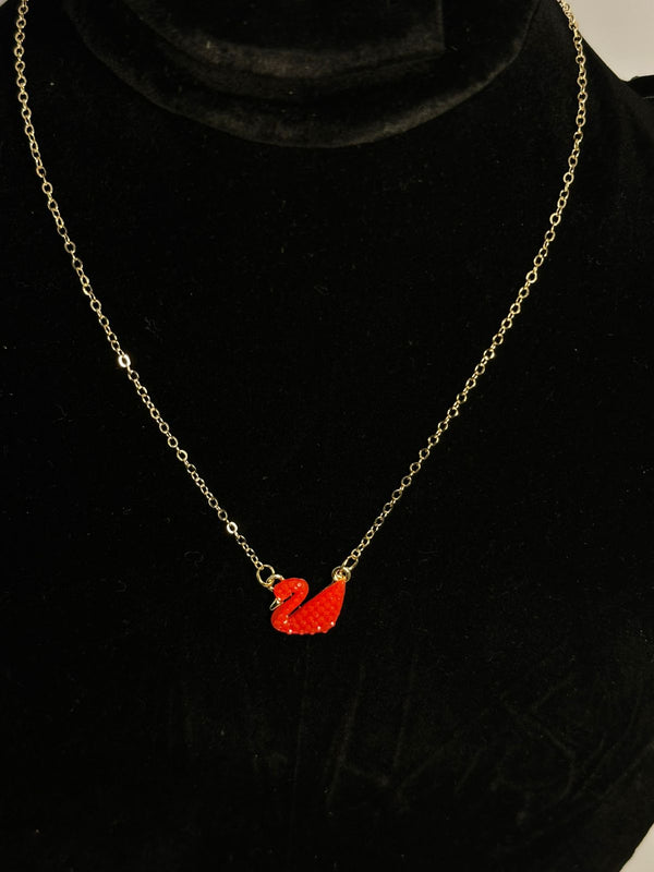 Scarlet Swan Dazzle Necklace - Elegant Red Crystal Pendant