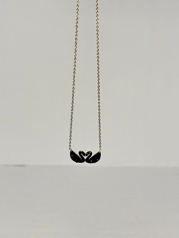 Black Enamel Love Swans Necklace - Romantic Silhouette Pendant