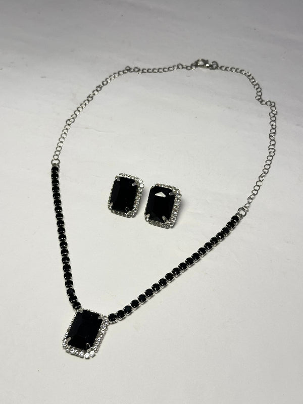 Black Onyx Rectangular Statement Jewelry Set - Necklace & Earrings