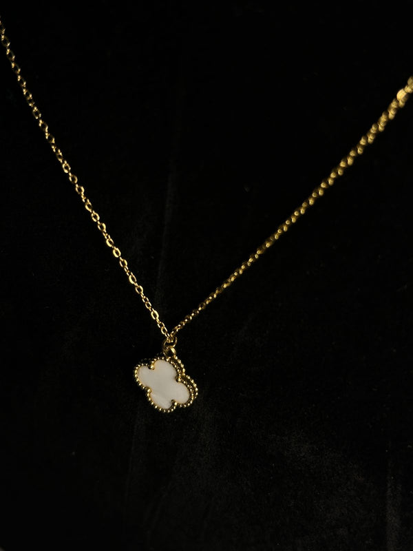 Dainty Mother-of-Pearl Clover Necklace - Gold-Tone Beaded Chain