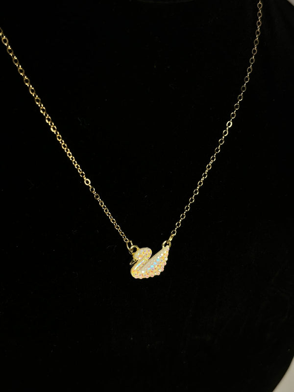 Iridescent Crystal Swan Necklace - Dainty Aurora Borealis Pendant