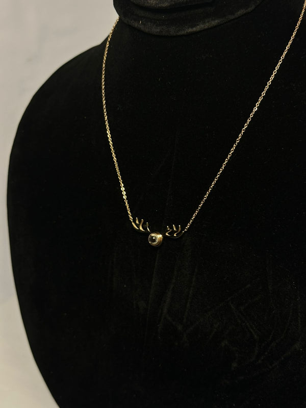 Chic Reindeer Antler Charm Necklace - Minimalist Gold-Tone Jewelry