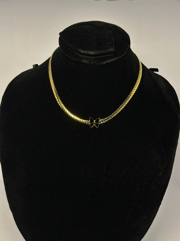 Chic Gold-Tone Cuban Choker with Black Butterfly Charm
