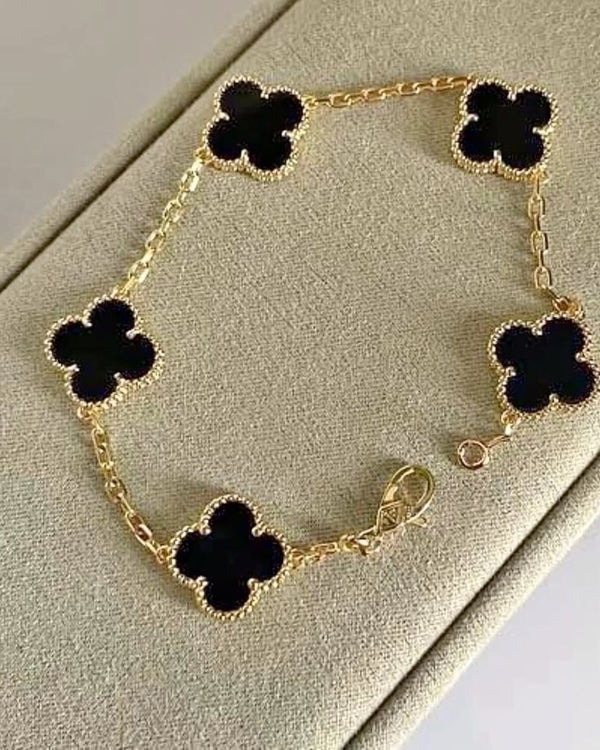 Black Clover Motif Gold-tone Chain Bracelet