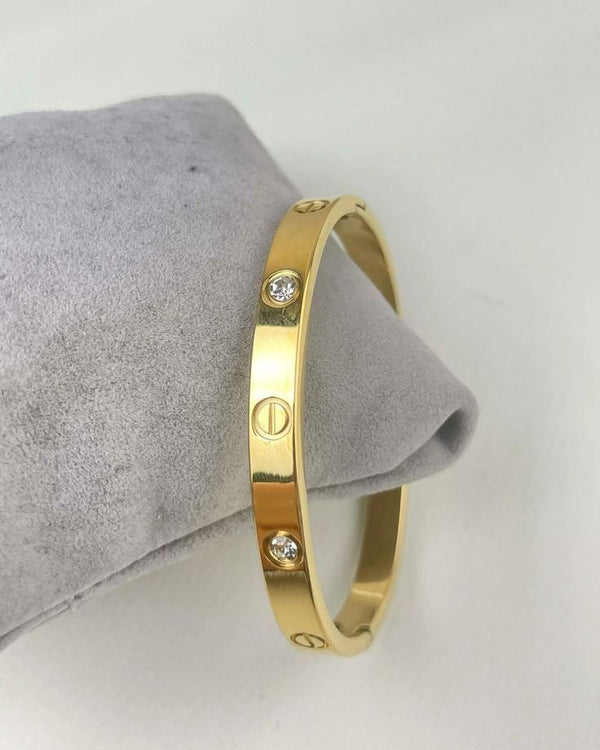 Gold-Tone Screw Bangle with Crystal Accents
